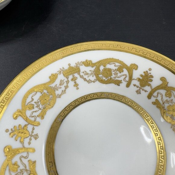 Jules Etienne Fine Porcelain Gold Raised 4.5Inch Bowl Dish Set 2 Made In Paris - Picture 5 of 12